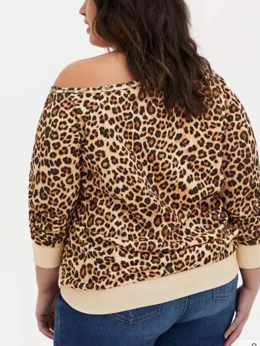 Torrid Off-Shoulder Light Weight French Terry Sweatshirt, leopard print sz 2 2X - Picture 4 of 12